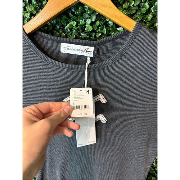 Free People NWT Cropped Shirt Horoscope Cut + Paste The Laundry Room Sz Small Aq - Picture 5 of 5